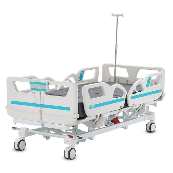KFFKFF Deluxe Electric Hospital Bed with 5 Functions, including Cardiac Chair Position, Trendelenburg & Reverse, plus 5-Inch Secure Casters, Suitable for Home and Hospital, Supports up to 550lbs