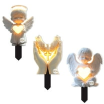 Guardian Angel with Star Memorial Stake – Praying Guardian Angel Statue Light for Outdoor Yard Decor, Resin Garden Sculpture with Soft Glow, Weatherproof Statues for Angels Memorial or Cemetery Use