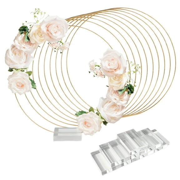 nvzhuang 12 Pcs Metal Table Decorations for Wedding Gold Round Hoop with Floral Decor Table Centerpieces Supplies