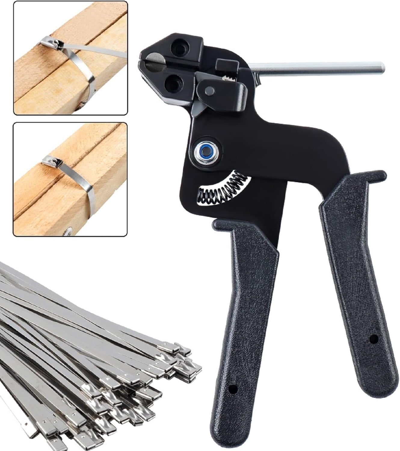 Stainless Steel Cable Tie Gun Kit, With150pcs Uv Resistant Silver Metal Zip，for Chainlink Fence，Exhaust Wrap