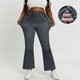 thumbnail image 5 of Pantalones de Cintura Alta para Mujeres Casual Cintura Elástica Caminando con Bolsillos Pantalones Impresos No Tela de Denim Imitación Pantalones de Denim Cómodos para Salir, 5 of 8
