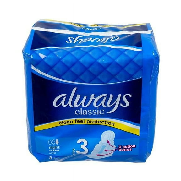 Always 2349818 Always Classic Night Pads, Size 3 - 8 Count - Case of 16