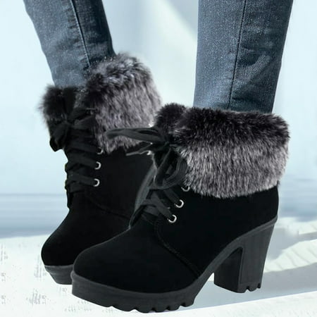 

Womens Shoes Fashion Casual Mid-high-heeled Water Brick And Hairy Boots Thick-heeled Leather Shoes