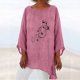 thumbnail image 2 of Camisa de lino y algodón con cuello redondo y manga 3/4 para mujer, tops con estampado personalizado, blusa holgada con dobladillo irregular Pompotops  FGAJ11705, 2 of 7