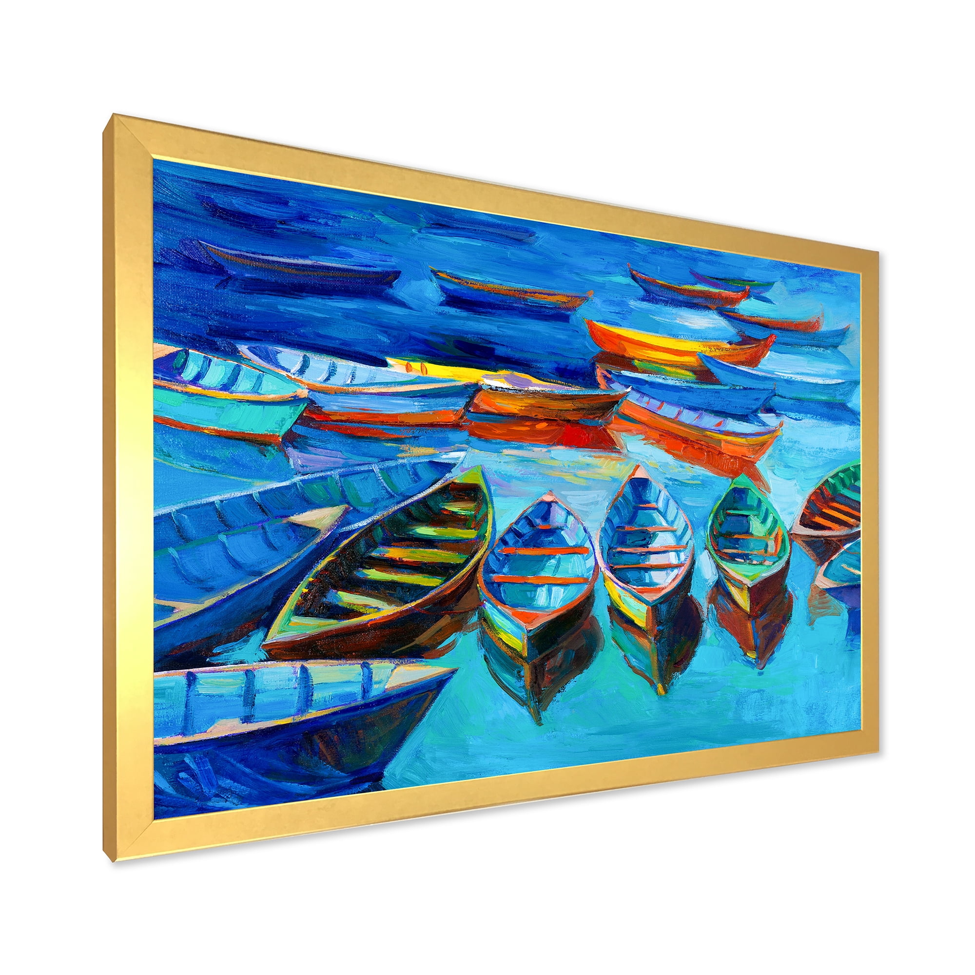 Designart 'Little Boats Wating In The Blue Harbour' Nautical & Coastal Framed Art Print
