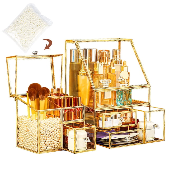 Organizador de maquillaje CoralHouse, cristal de alta dureza, oro blanco