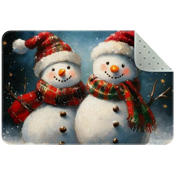 Cute Two Christmas Snowmans Entryway Rug, 2x3 Area Rug Indoor Door Mat Non-slip Washable Floor Carpet Rug for Bedroom Office Dining Room Bathroom