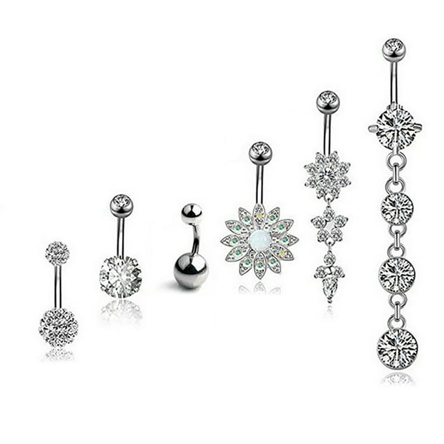 6PCS Navel Ring Assorted Decorative Belly Button Ring Body Piercing Jewelry