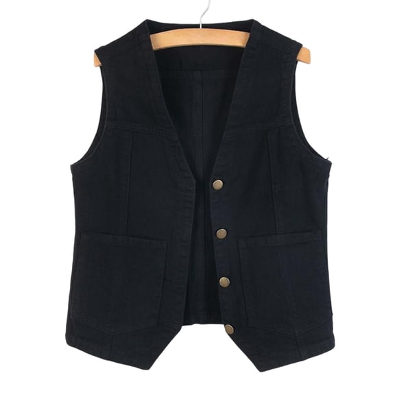 ClodeEU Women's Button Front Denim Vest,Sleeveless V Neck Casual Loose Jacket with Pockets Black,Womens Plus XXXXL