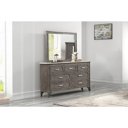 New Classic Furniture Lisbon Solid Wood 7-Drawer Dresser with Marble top in Gray