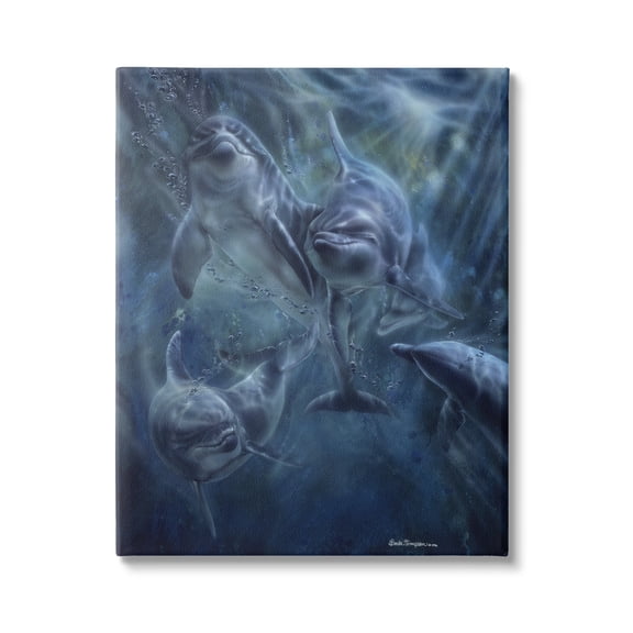 Stupell Industries Aquatic Dolphins Underwater Coastal Painting Gallery Wrapped Canvas Print Wall Art
