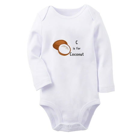 

iDzn® C is For Coconut Funny Rompers Newborn Baby Unisex Bodysuits Infant Jumpsuits Toddler Kids Long Sleeve Oufits (White 0-6 Months)