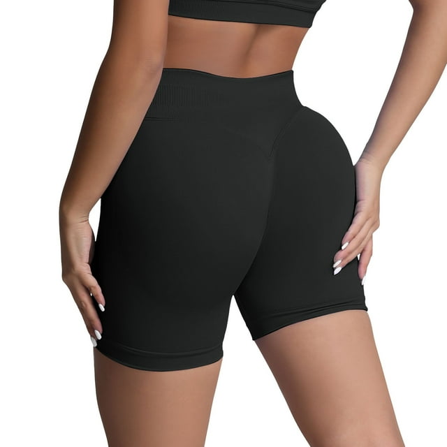 Pantalones cortos sin costuras para mujer - Pantalones cortos de yoga de cintura alta - Nailon/spandex, XS-XL - Elásticos en 4 direcciones, realzan las caderas