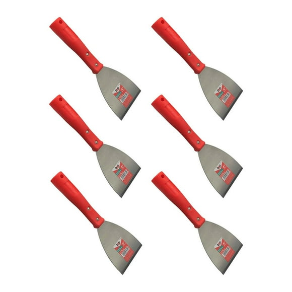 6 pzs Espatula Acero Rigido Mango Plastico Extension 4 Pulg rojo 26.5x5x11