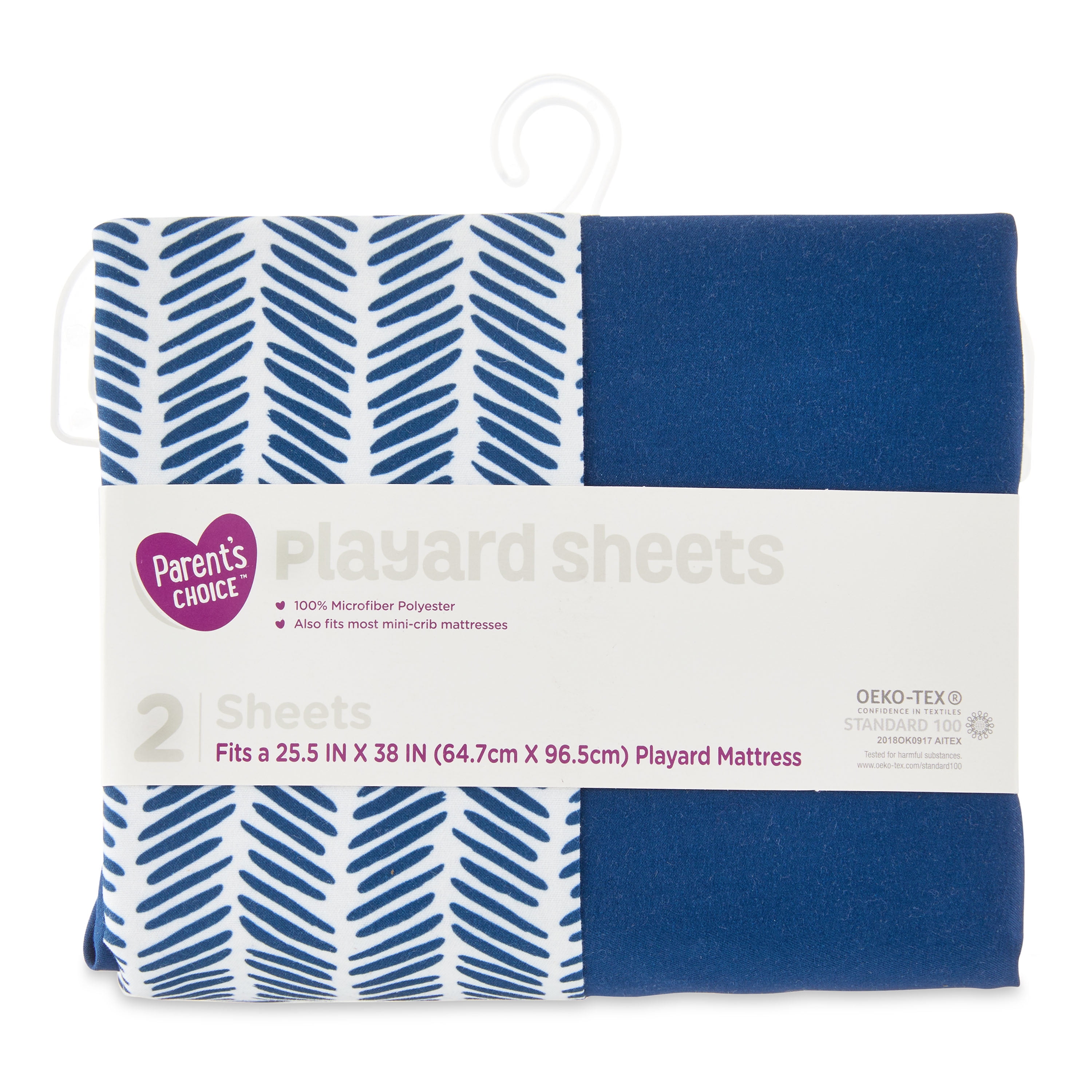Parent's Choice 100% Microfiber Polyester Playard Sheets for Baby Boys, Navy Chevron, 2-Pack