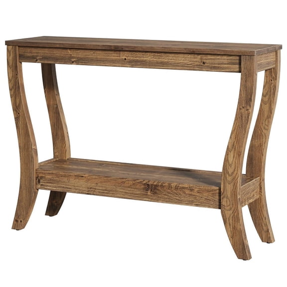 Resenkos 41.3-Inch Solid Wood Farmhouse Console Table with Shelf, 2-Tier Sofa Table, Brown
