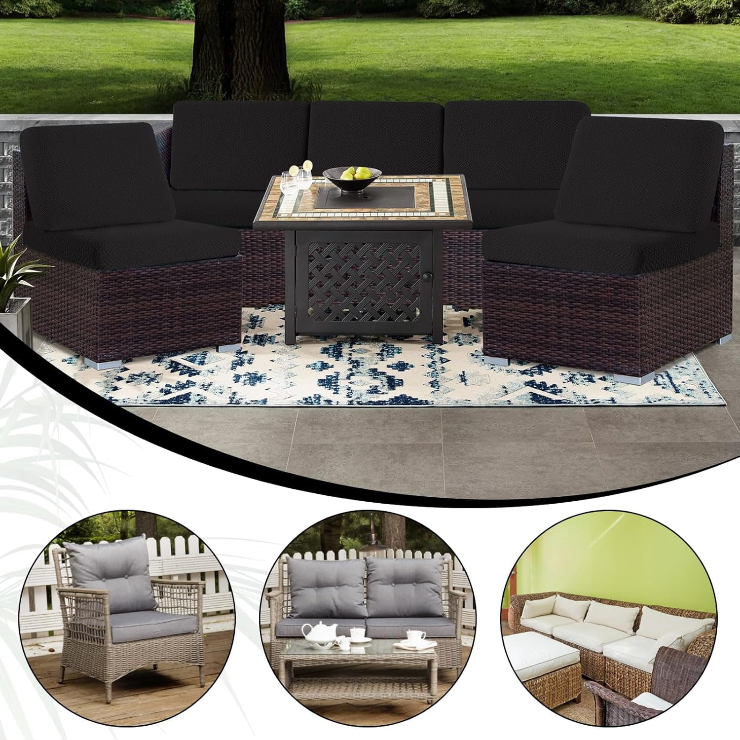3 Pack 100% Waterproof Patio Sofa Cushion Covers, Stretch Outdoor/Indoor Individual Seat Cushion Cover Furniture Protector Sofa Slipcover, Black