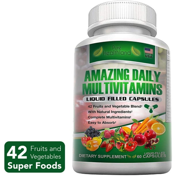 SUPERFOOD BASED Daily Multivitamin Liquid Filled Capsules. Easy To Absorb With A Blend of 42 