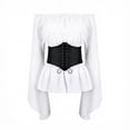 thumbnail image 5 of Fortwear Women Pirate Costume 4-Piece Set, Off Shoulder Bell Sleeve Top, Striped Irregular Skirt, Corset Waistband & Headband, Halloween Cosplay Outfit, 5 of 9