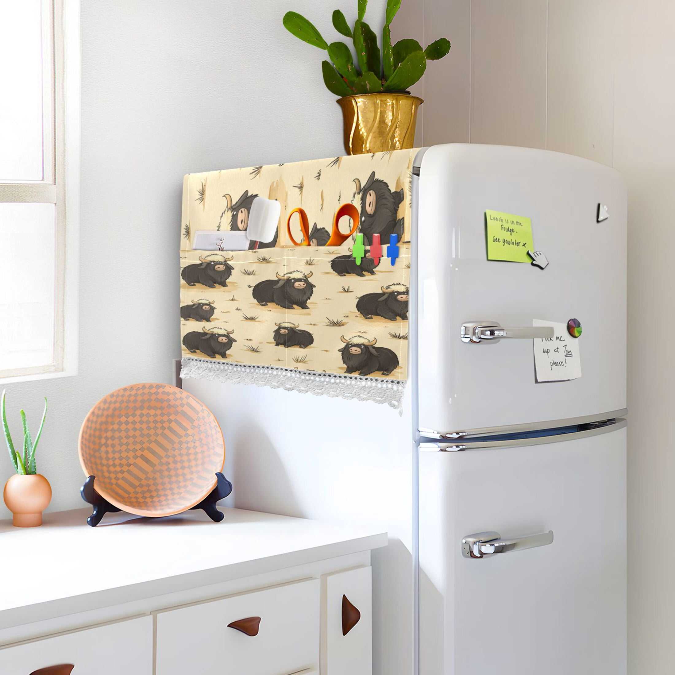 Cartoon Musk OxenWasher and Dryer Covers Dust-Proof and Oil Resistant Fridge Cover with 4 Storage Pockets Washing Machine Top Cover for Laundry Kitchen Home 51.2 x 22 In