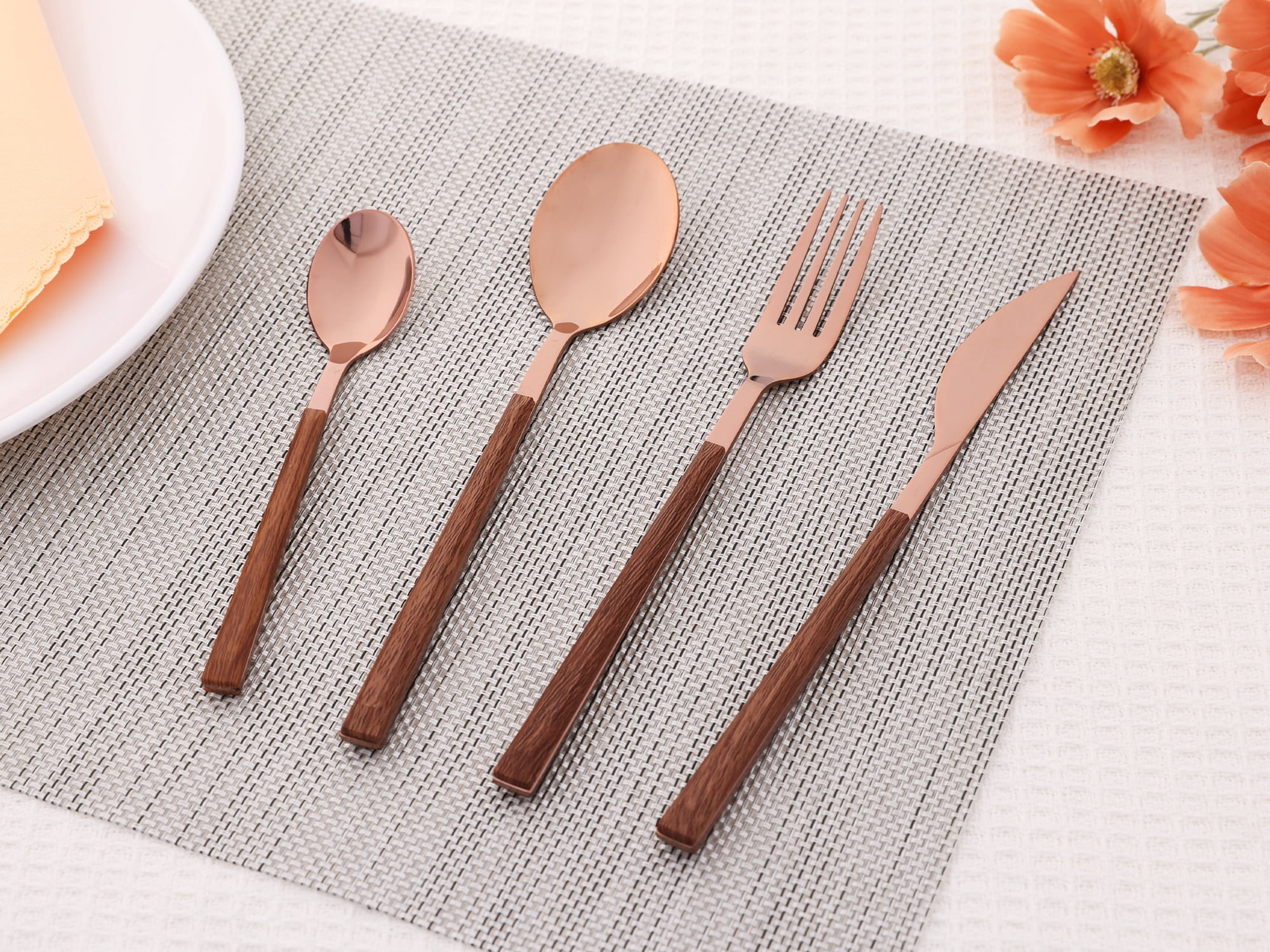 Unique Bargains Silverware Set Durable Stainless Steel Flatware Rose Gold 16 Pcs