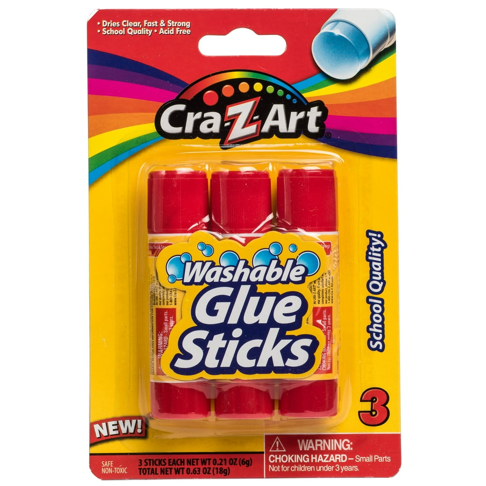 CraZArt Washable Glue Sticks, School Quality, 3 Count