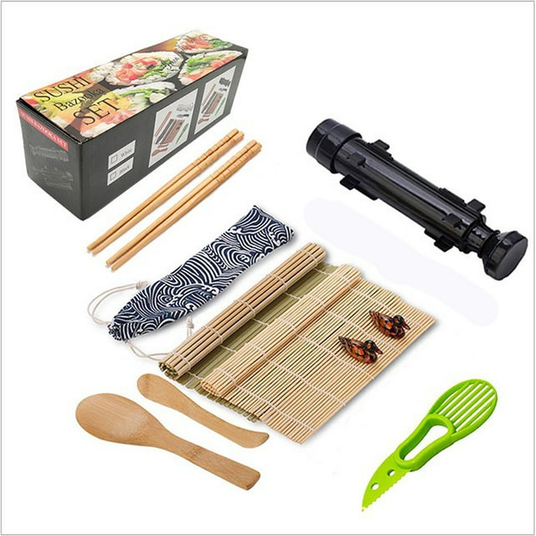 Delamu Sushi Making Kit, 20 in 1 Bazooka Roller Kit with Chef's Knife,  Bamboo Mats, Rice Mold, Temaki Sushi Mats, Rice Paddle, Spreader,  Chopsticks