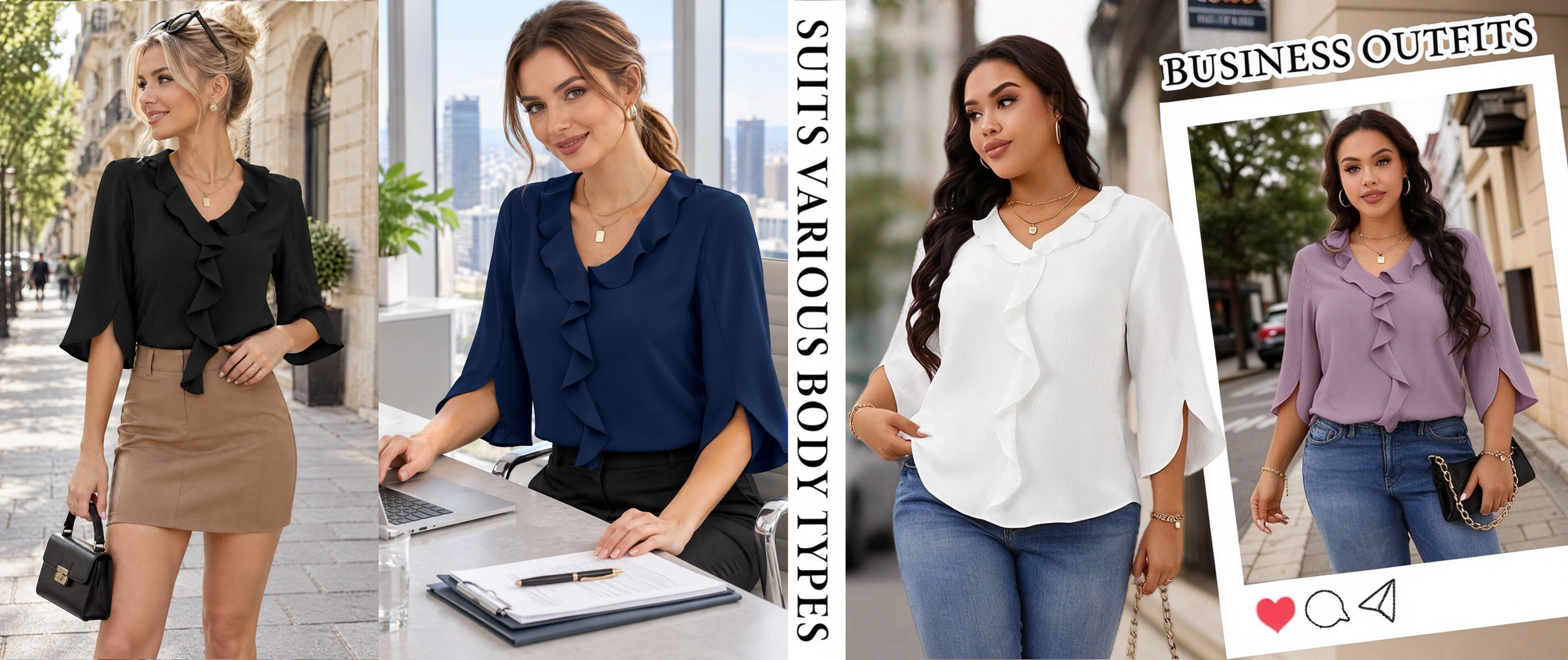 UVN Women's Chiffon Dressy Blouse with 3/4 Sleeves, White photo 7