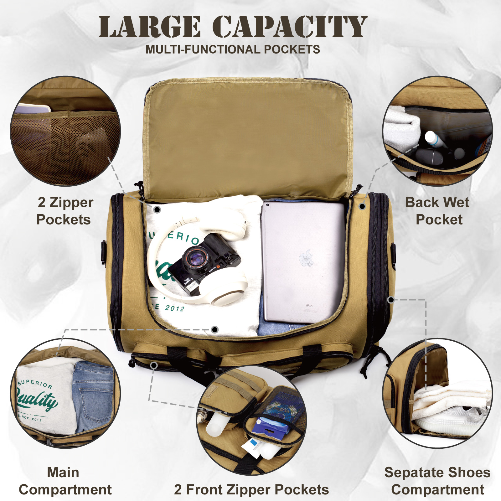 TRIPGEAR 21" 45L Expandable 2-in-1 Gym Duffle Bag for Men, Travel Backpack with Shoe & Wet Pocket, Overnight Carry-on Bag