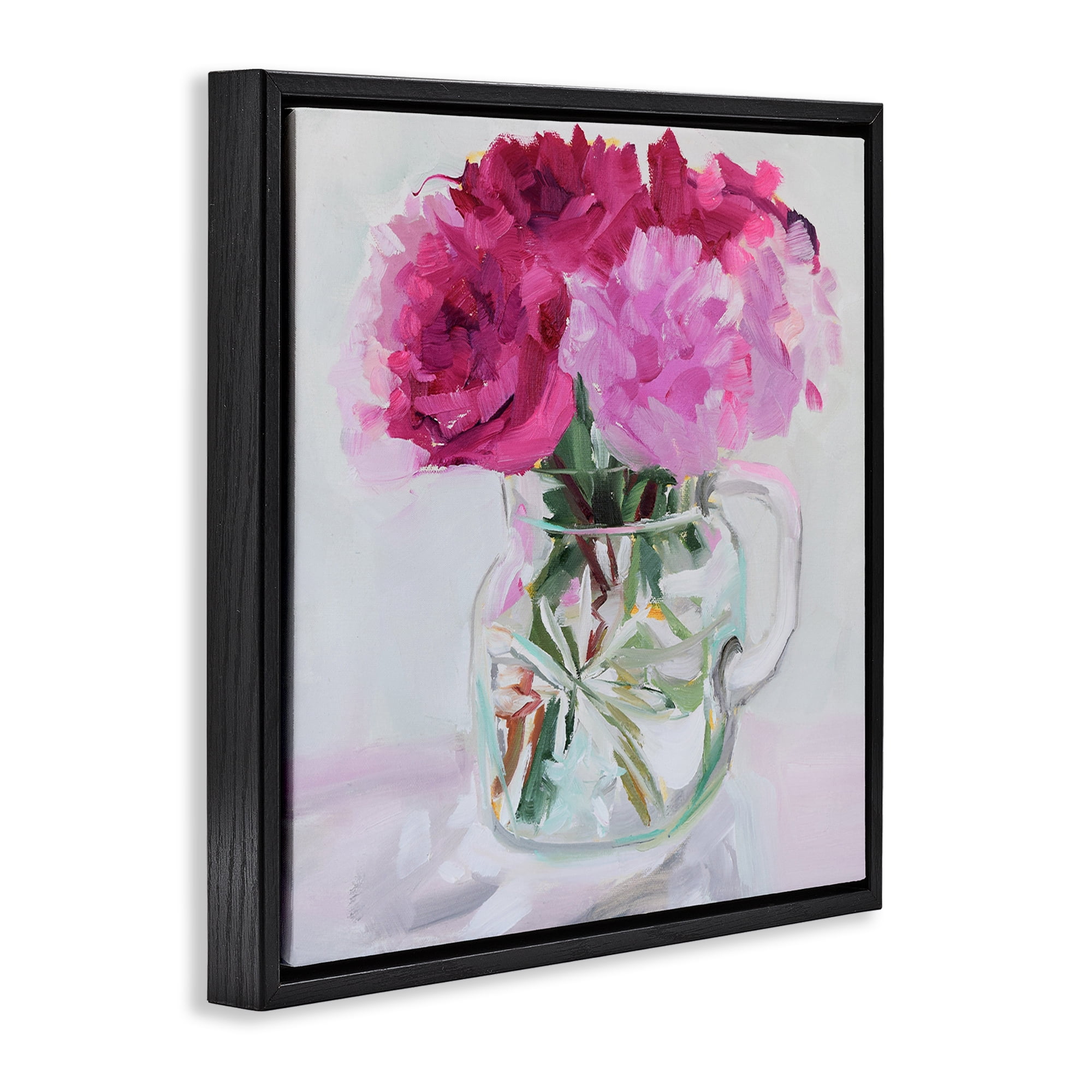 Stupell Industries Pretty In Pink Peonies Plants & Flowers Painting Black Floater Framed Canvas Art Print Wall Art, 25 x 25