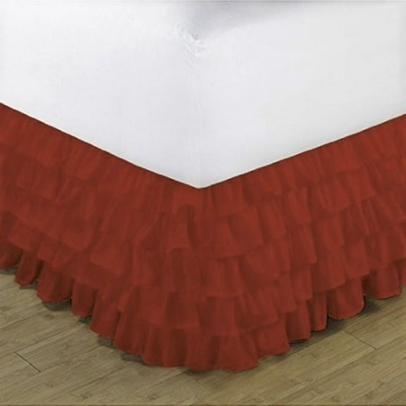 Gypsy Full Rust Ruffled Bed Skirt Wrap Around Layered Solid Bed Dust Ruffle 20" Inch Drop