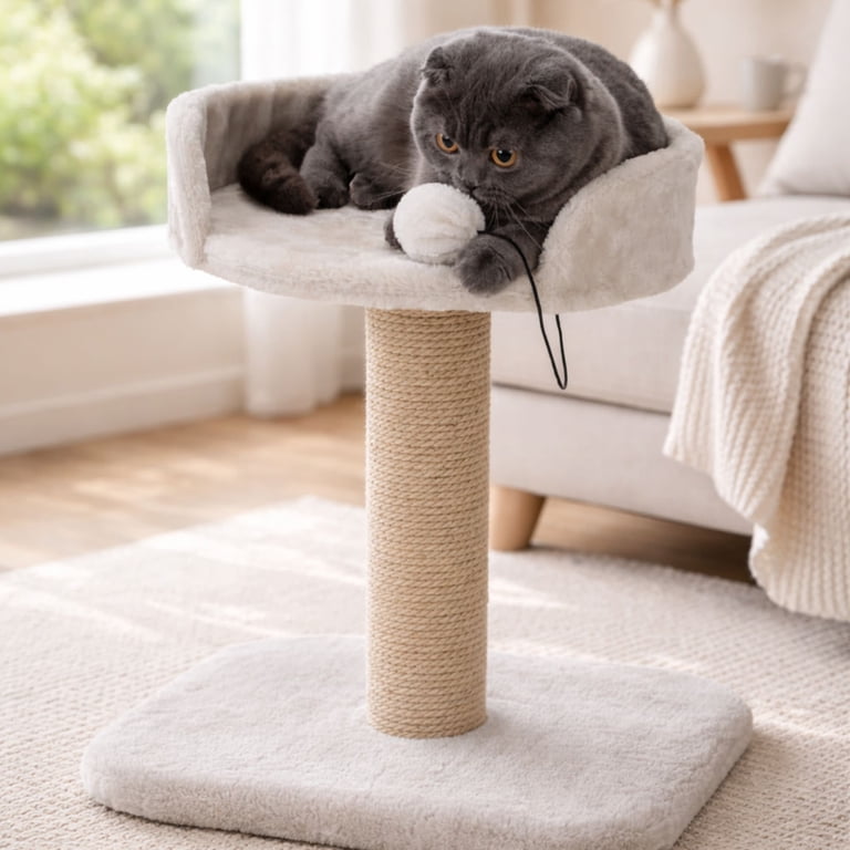Sisal Wrapped Cat Scratching Post With Plush Platform photo 5