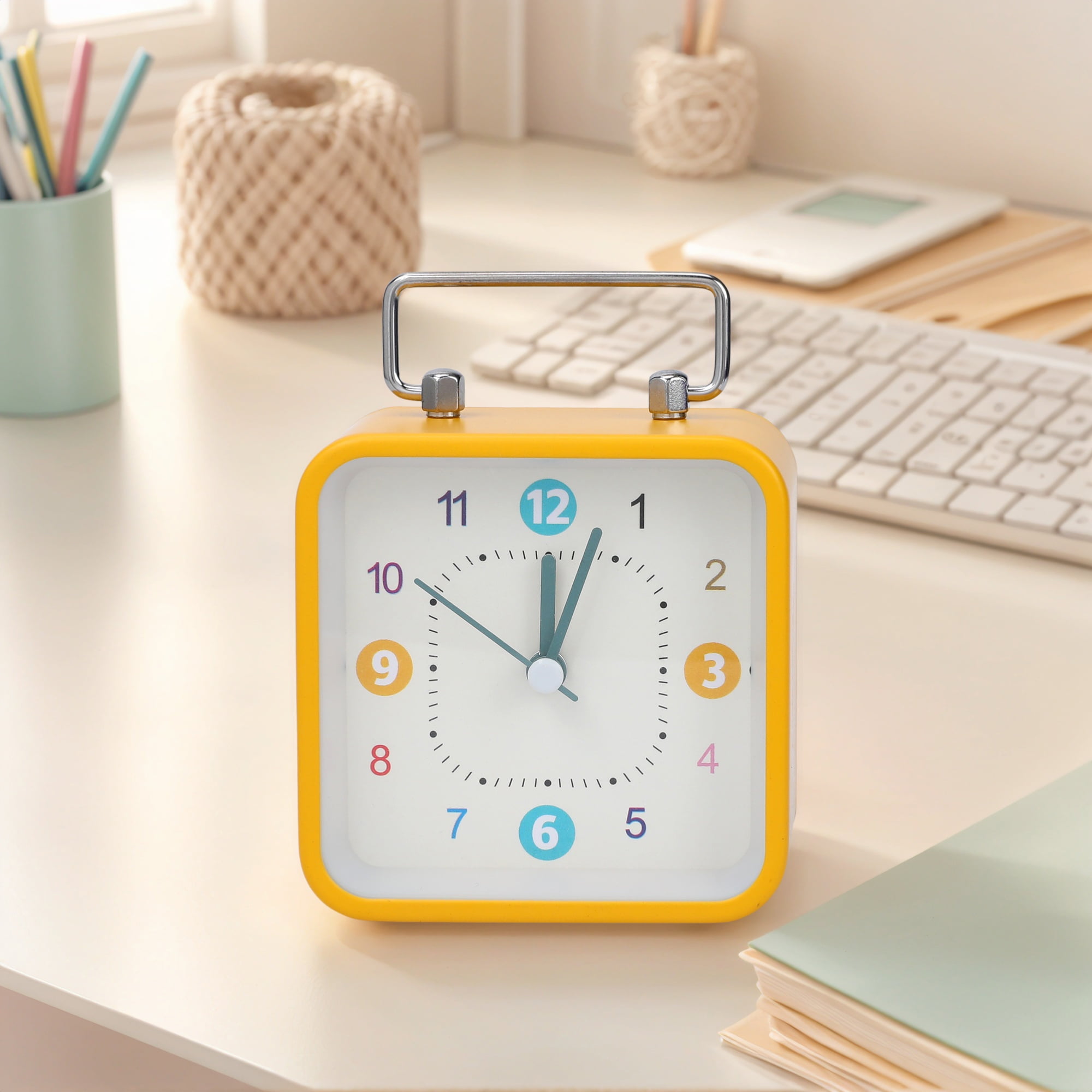 Unique Bargains 1pc Metal Casing Alarm Clock with Handle 3.3" x 1.8" x 4.5" Yellow