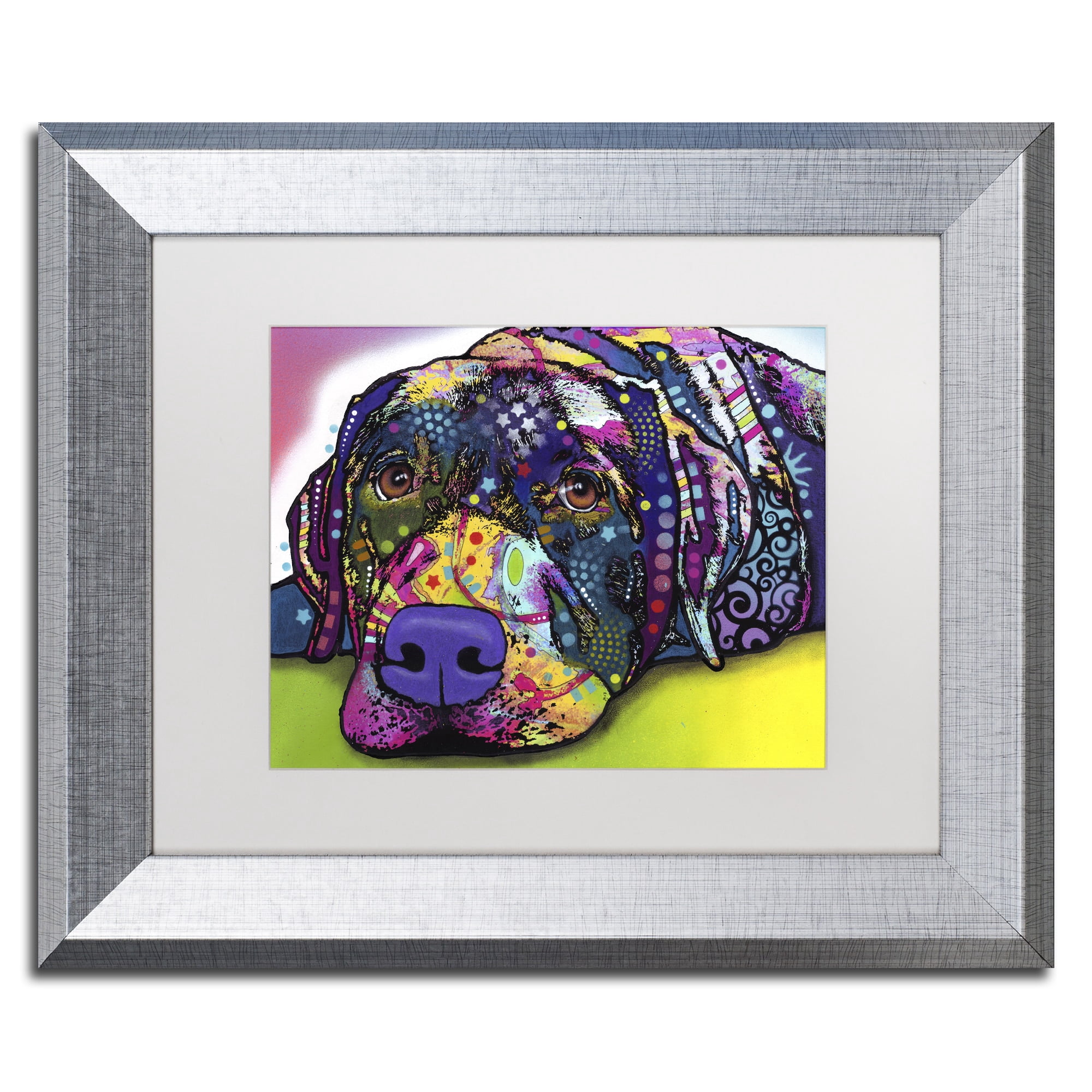 Trademark Fine Art "Savvy Labrador" Canvas Art by Dean Russo White Matte, Silver Frame