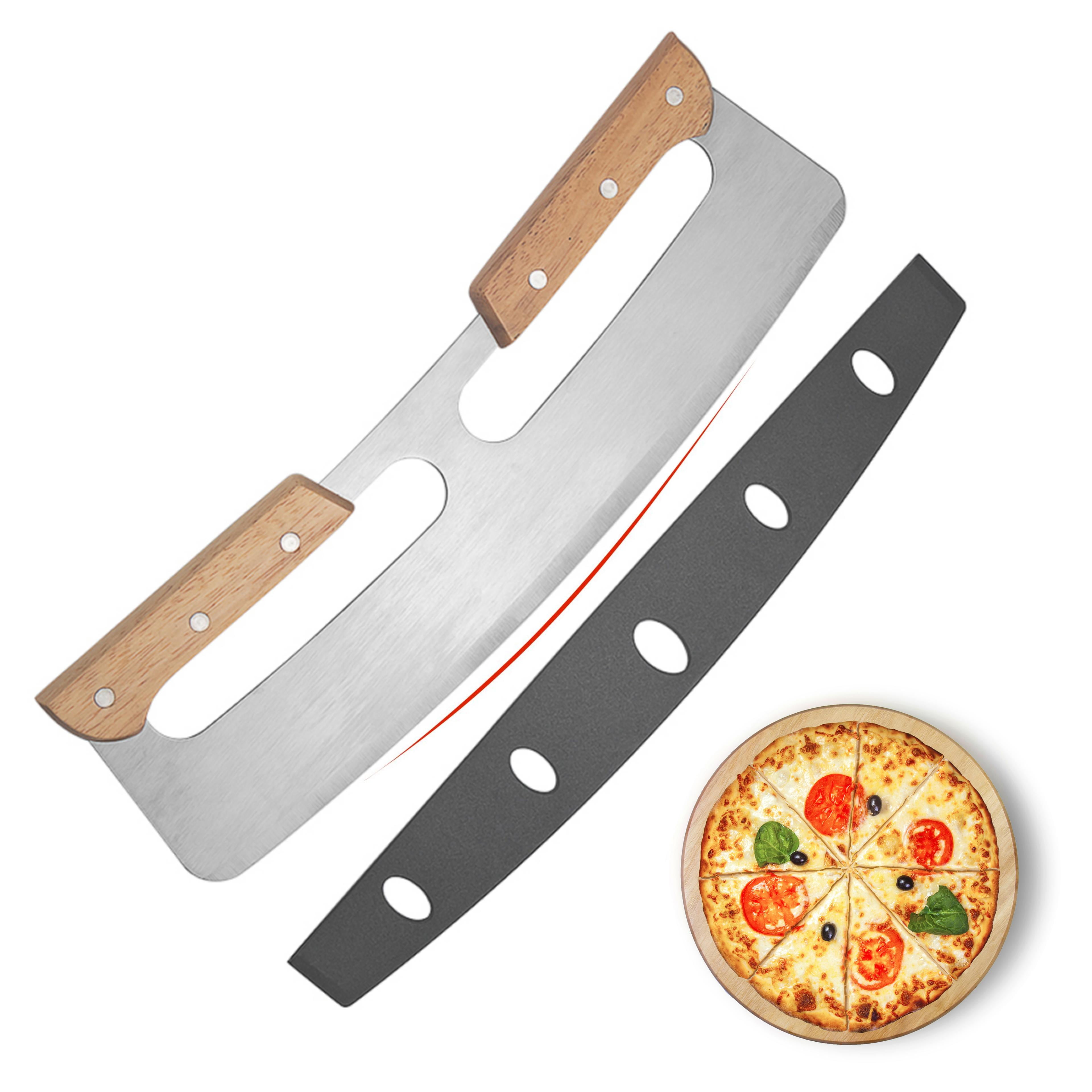 Pizza Cutter Rocker with Wooden Handles & Protective Cover, 14" Sharp