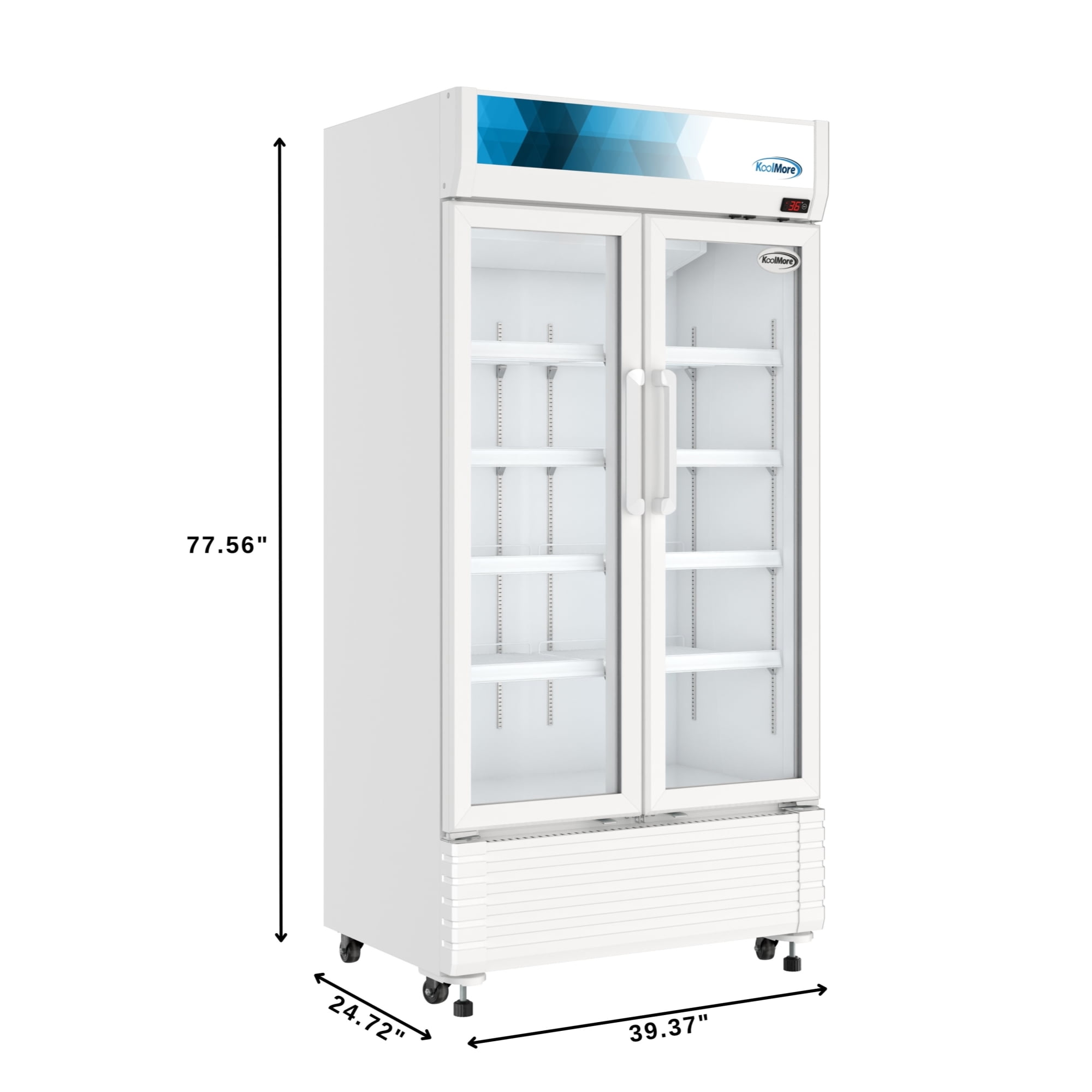 39 in. Commercial 2-Glass Door Merchandiser Refrigerator, 21.9 cu. ft. in White (KM-MDR-2GD-39)
