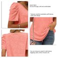 thumbnail image 5 of Bienvenido Women Casual Shirt V Neck Puff Sleeve Elastic Fabric Comfortable Solid Color Stylish Top for Summer Home Office Pink M, 5 of 6