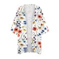 thumbnail image 4 of Women's Plus Size Cardigan Casual Floral Print Puff Sleeve Kimono Cardigan Loose Chiffon Cover Up Blouse Tops Beach on Clearance, 4 of 4