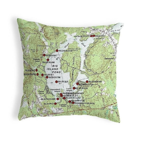 Betsy Drake Interiors Big Island Pond, NH Nautical Map Noncorded Indoor/Outdoor Pillow 12x12