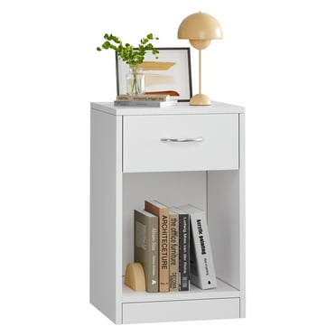 SUGIFT Nightstand with 1 Drawer, Compact Bedside Table for Bedroom, Sturdy White Finish