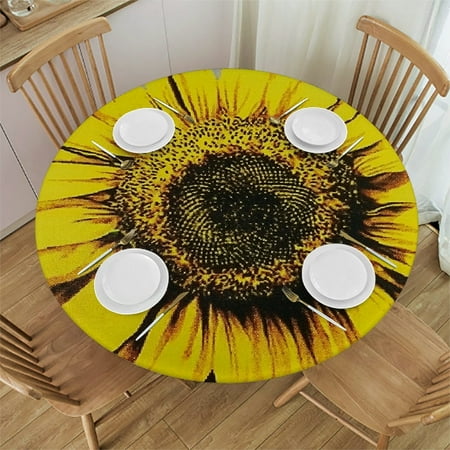 

Palnkart Sunflower Round Tablecloth Stain-Resistant Washable Indoor Outdoor Picnic Dining Kitchen Farmhouse Table Cloth 42 -46