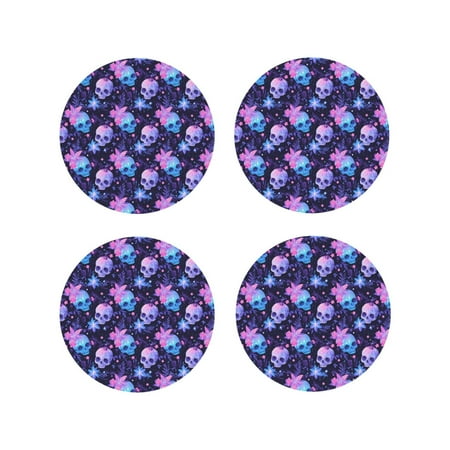 

Pofeuu Skull starry sky flower leaf Print Coasters for Drinks 4Pack PU Leather Coasters Bar Drink Coasters for Tabletop Protection Furniture from Damage-Round Shape