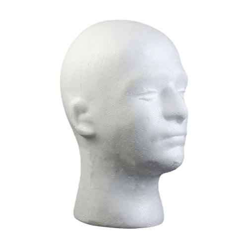 Basic Male Styrofoam Head Display White measuring 12Tall. Simple