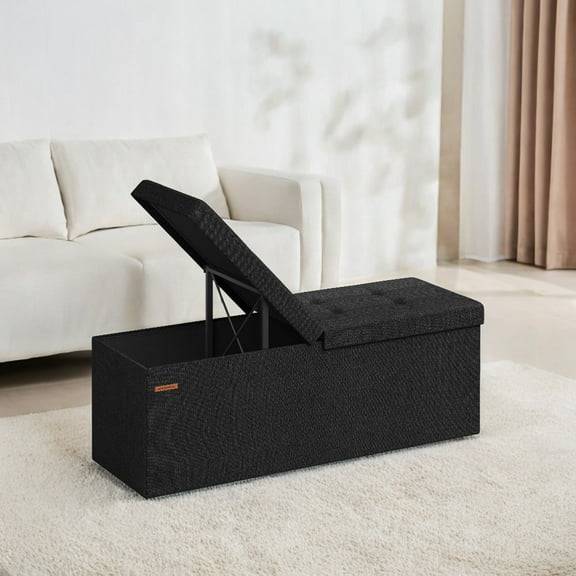 SONGMICS 30" Storage Ottoman Folding Storage Bench 660 lb Load Capacity for Living Room Bedroom Ink Black