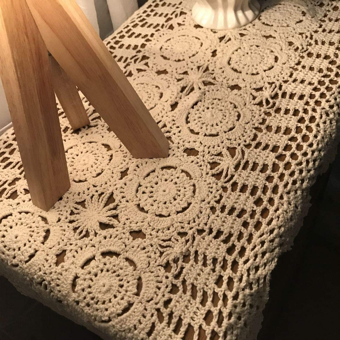 WCHUANG Rectangular Cotton Handmade Crochet Lace Table Runner Doilies Table Dresser Scarf Décor