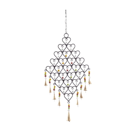 DecMode 26  Black Metal Indoor Outdoor Hearts Windchime with Bells and Glass Beads