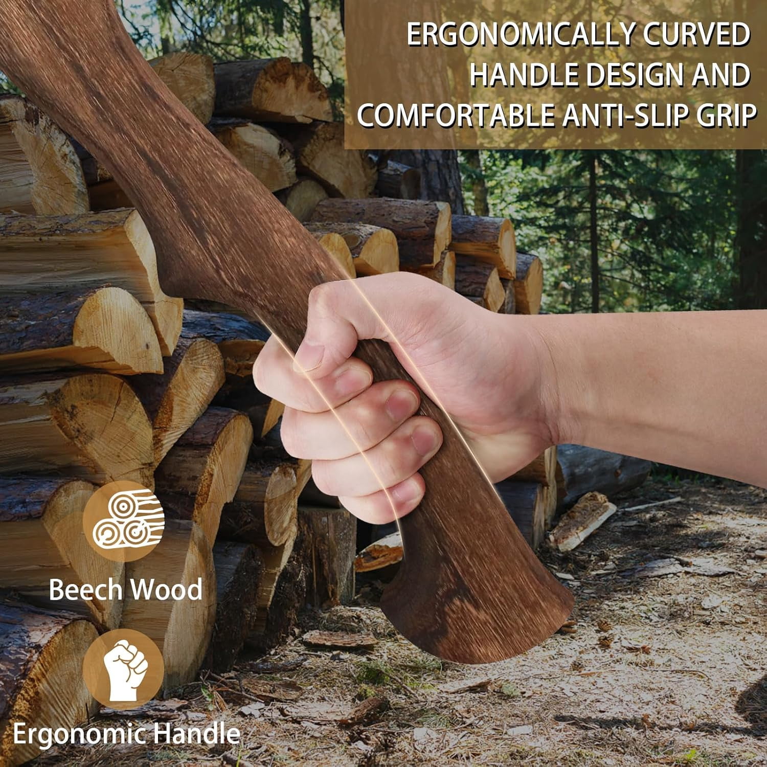 THRWCLUB 15.5" Hand Forged Hatchet, 1065 Carbon Steel, Wooden Handle, Leather Sheath, Axe Sharpener, for Camping & Gardening