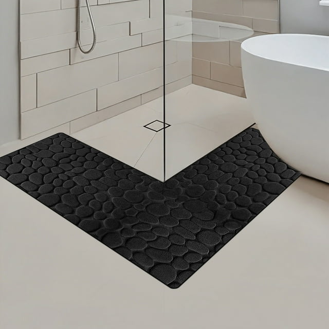 Cagogo under $5 Corner Rug, L Shape Corner Bathroom Rug, Non Slip Absorbent Floor Mat, Machine Washable Shower Bathtub Mat, Large Size Corner Carpet for Bathroom