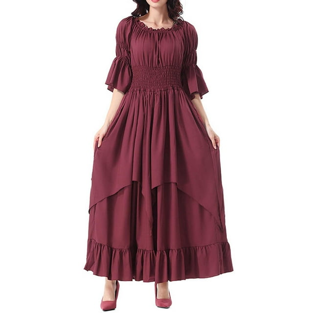 Déguisement Gothique Élégant en Dentelle, Robe de Cosplay d'Halloween pour Femmes, Robe Médiévale Chic pour Fête