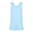 thumbnail image 3 of CYRBOKO Girls Outfit Sets with Ruffle, Two-piece Sleeveless Summer Elastic Waist Tank Tops and Shorts Blue Size 13-14 T, 3 of 8